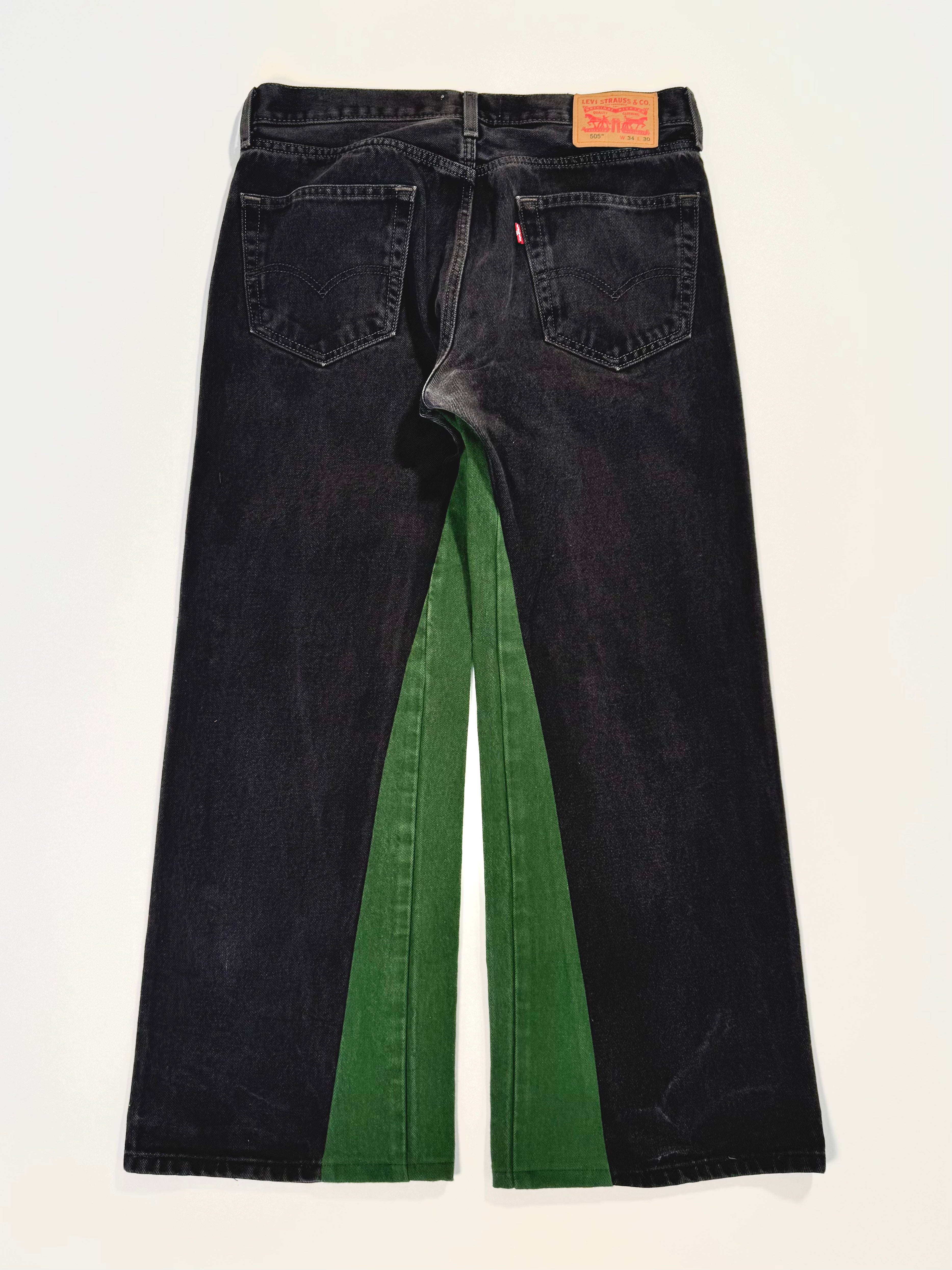 Black Green Patchwork Double Knee Jeans (34x30)