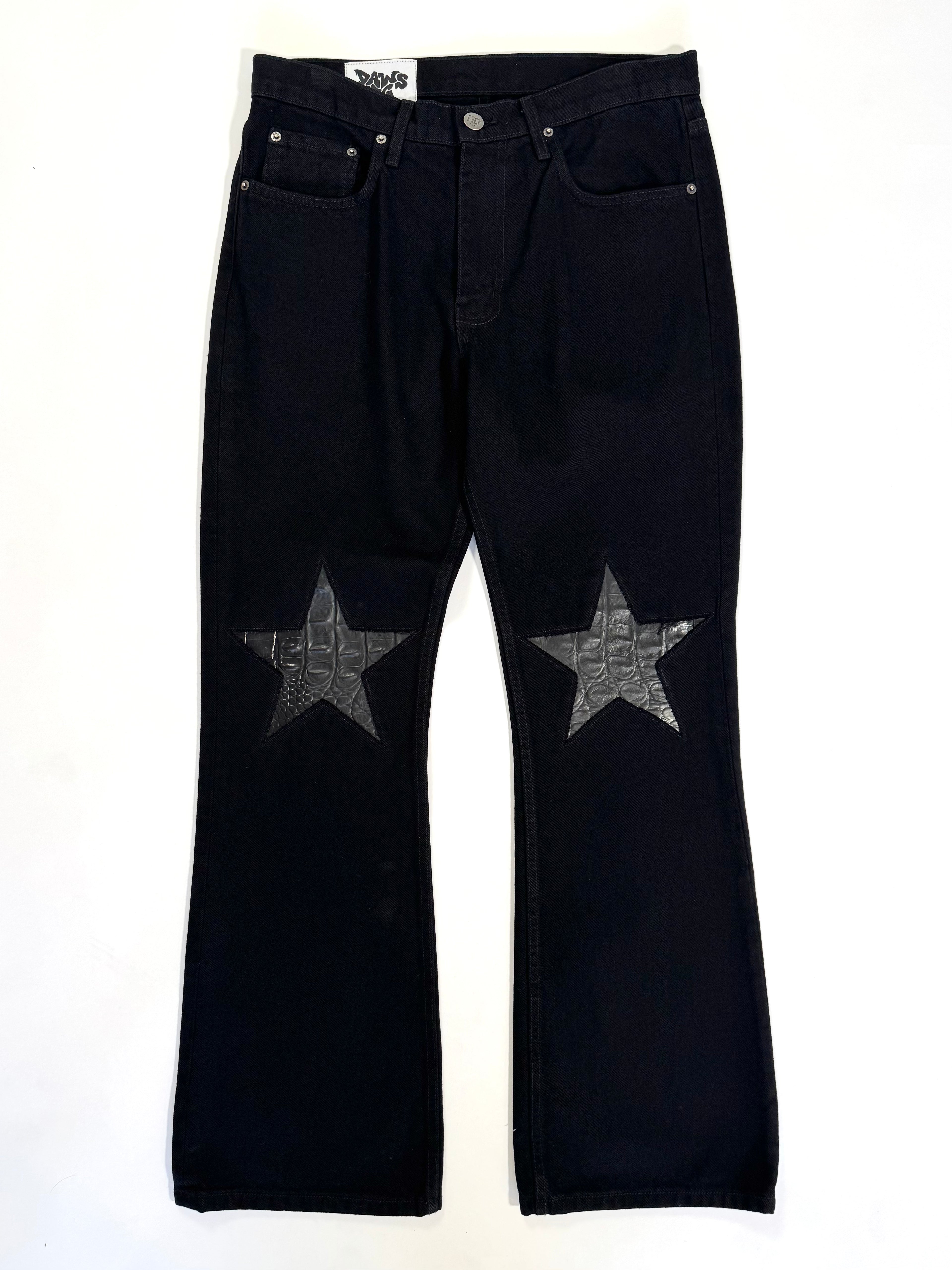 Black Flare Star Knee Jeans (Size 34)