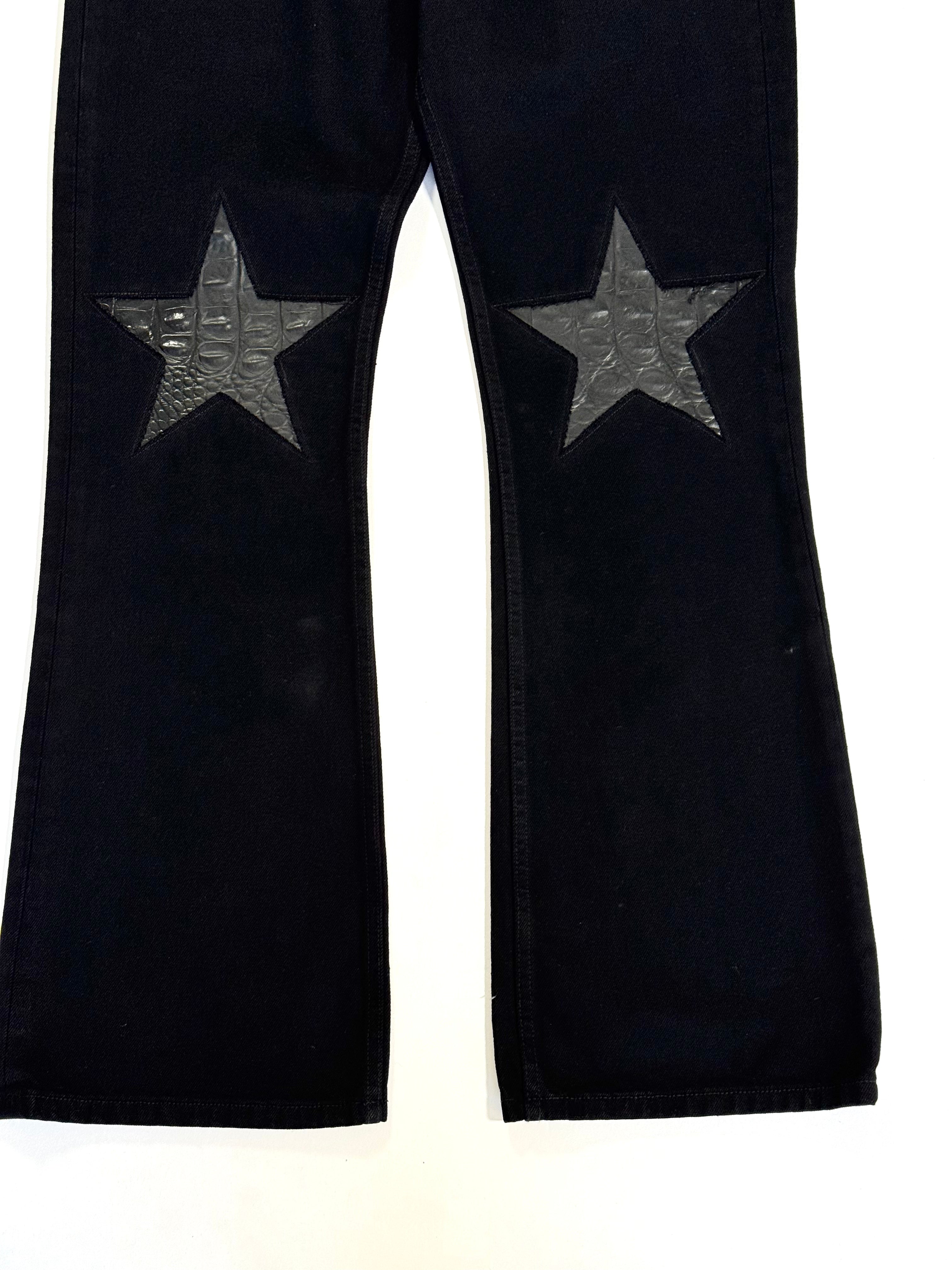 Black Flare Star Knee Jeans (Size 34)